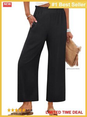 Wide Leg Cropped Palazzo Work Pants High Rise Pull On Trousers